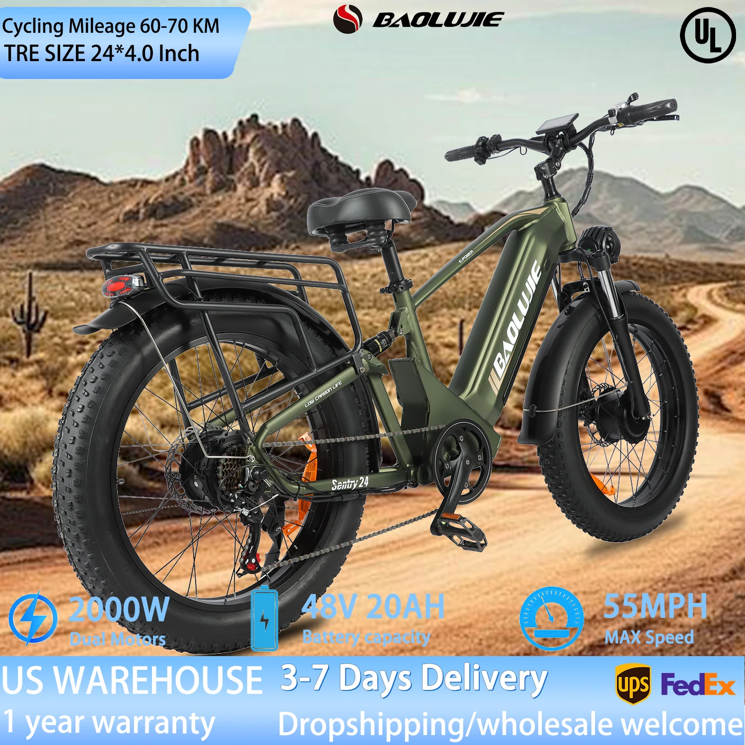 

2000W Adult Electric Bike Max Speed 35 MPH 48V 20AH Removable Battery 24*4.0 Inch Fat Tire E Bike Daul Motors Electric bicycle