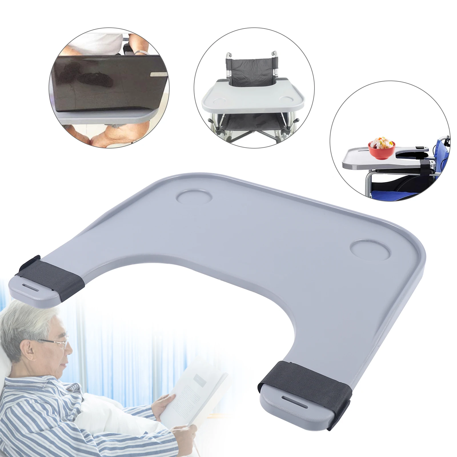 ABS Wheelchair Tray Table with 2 Drink Holders Disabled Portable Lap Tray for Reading Breaks Eating Food