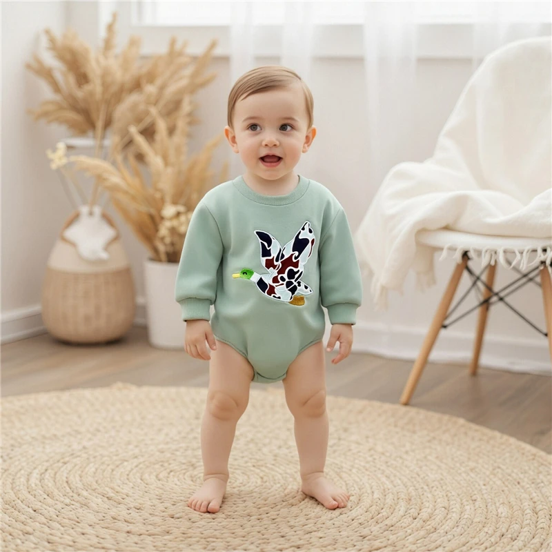 

Infant Baby Boys Autumn Spring Sweatshirt Jumpsuit Long Sleeve O Neck Camouflage Duck Embroidery Romper Newborn Clothing