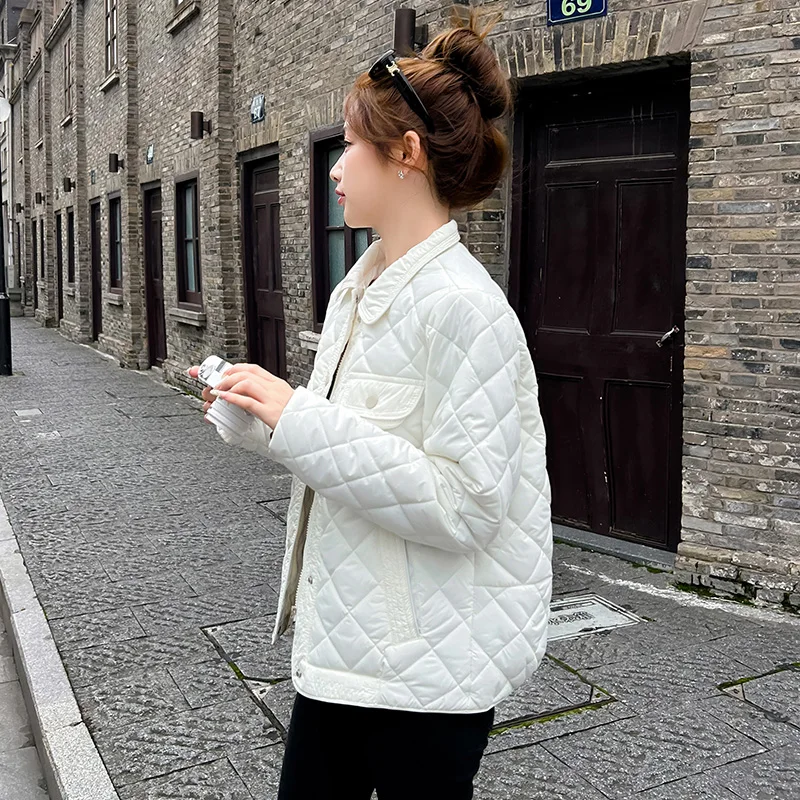 شتاء 2025 المرأة فضفاضة تناسب ort القطن Jaet رقيقة ملابس خارجية خفيفة الوزن الكورية Sle معطف مبطّن لون نقي سستة إغلاق #4