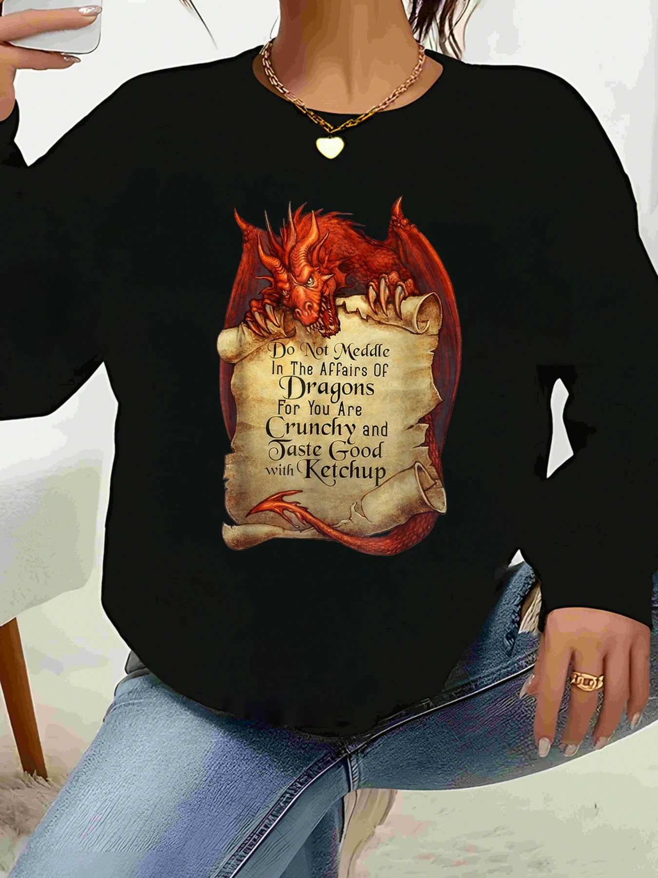 

Футболка с длинными рукавами и принтом Dragon Scroll, повседневная женская одежда на Хэллоуин