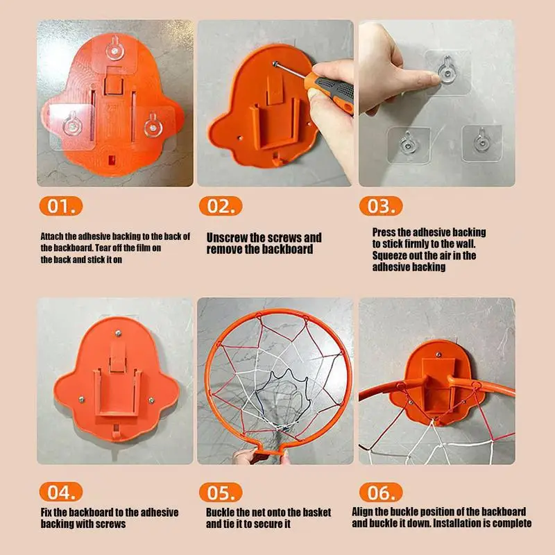 드리블 훈련을위한 32cm 침묵 농구 후프 접착 뒷면이있는 접이식 벽걸이 형 야외 장난감 실내 농구 후프