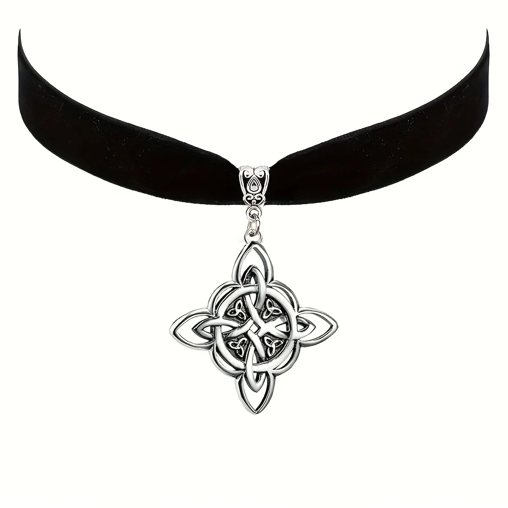 Gothic Witch Knot Choker Celtic Knot Pendant Necklace Good Luck Triquetra Trinity Necklace, Wiccan Jewelry Gift for Women