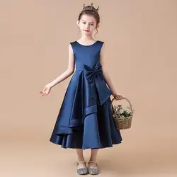 2024 Summer Girl Dresses Solid Color Satin Evening Dress Piano Competition Costume Birthday Party Elegant Princess Clothing