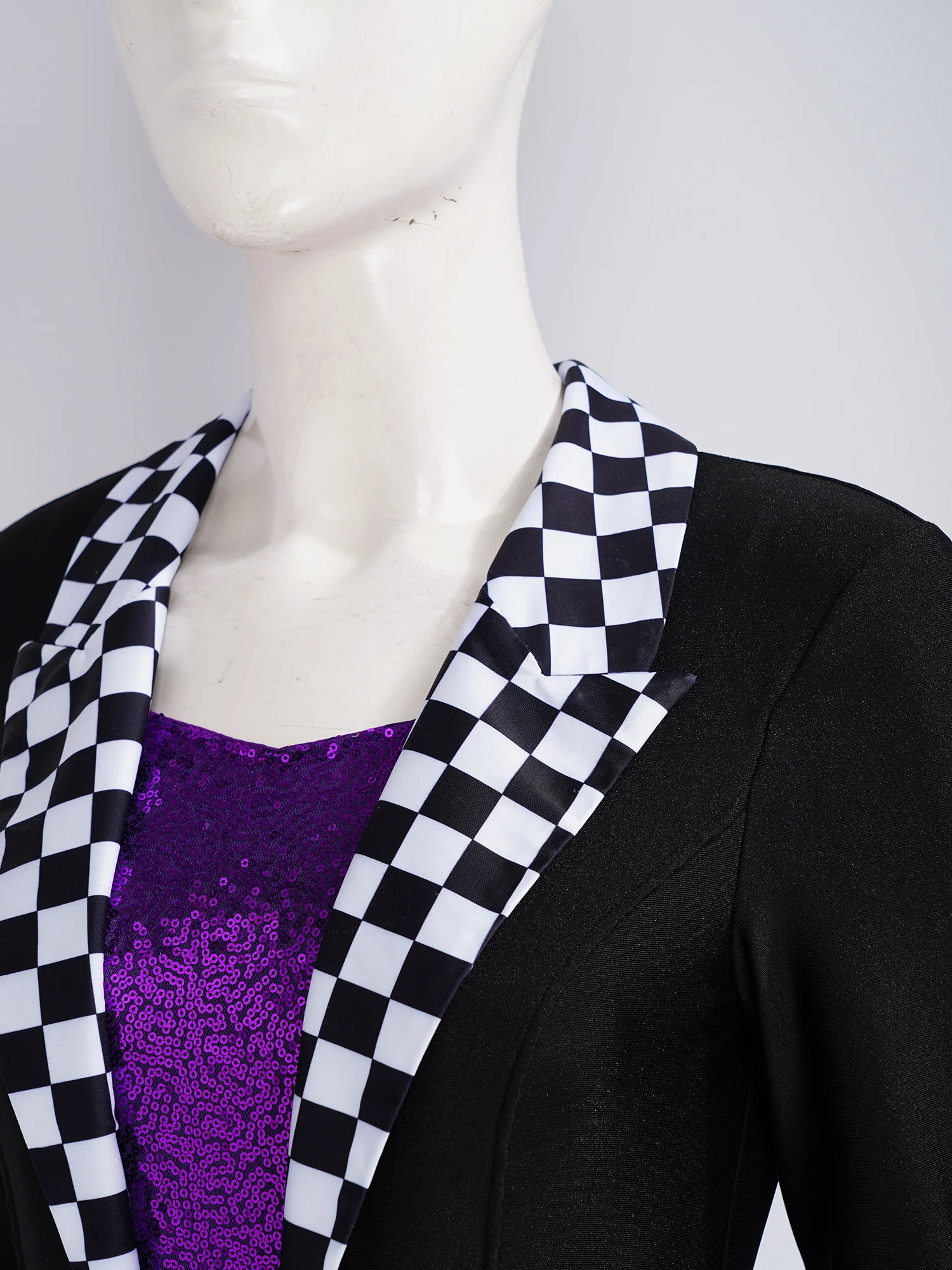 Color Blocked Swallowtail Jumpsuit Women Lapel Long Flared Sleeves Back Zipper Checkerboard Sequin Striped Bell Bottom Unitard
