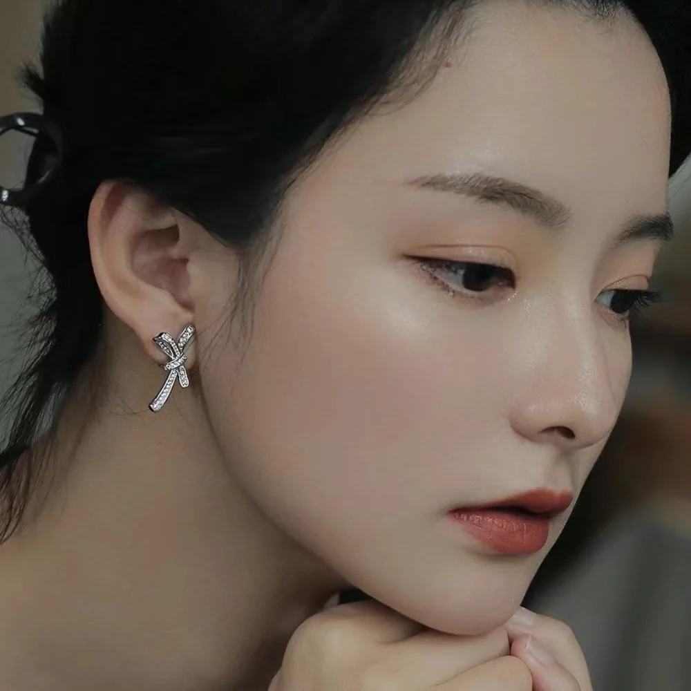 Free Shipping Jewelry Bow Earrings Cubic Zirconia Earrings Korean Fashion Jewelry Sexy Women\'s Girl Party Wedding Gift