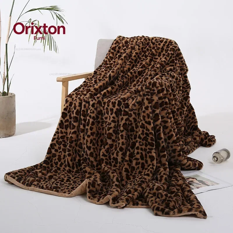 Faux Rabbit Fur Leopard Print Double-layer Coral Rabbit Plush Blanket Bedroom Sofa Soft Breathable Warm Cover Blanket