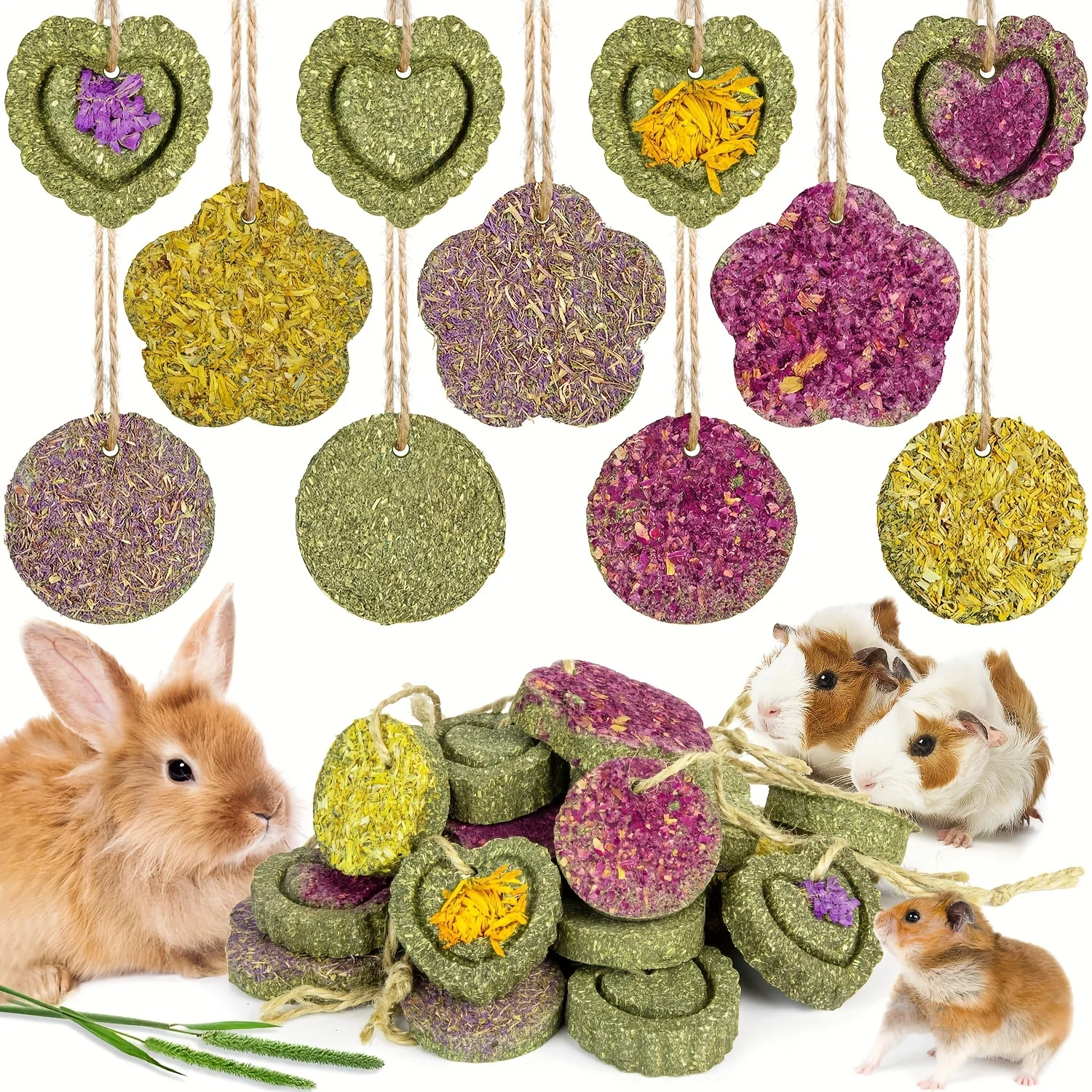 18pcs Timothy Hay Treats Rabbit Toys Natural Treats for Guinea Pig Bunny Hamster Chinchilla Rat Handmade Rabbit Chews for Teeth