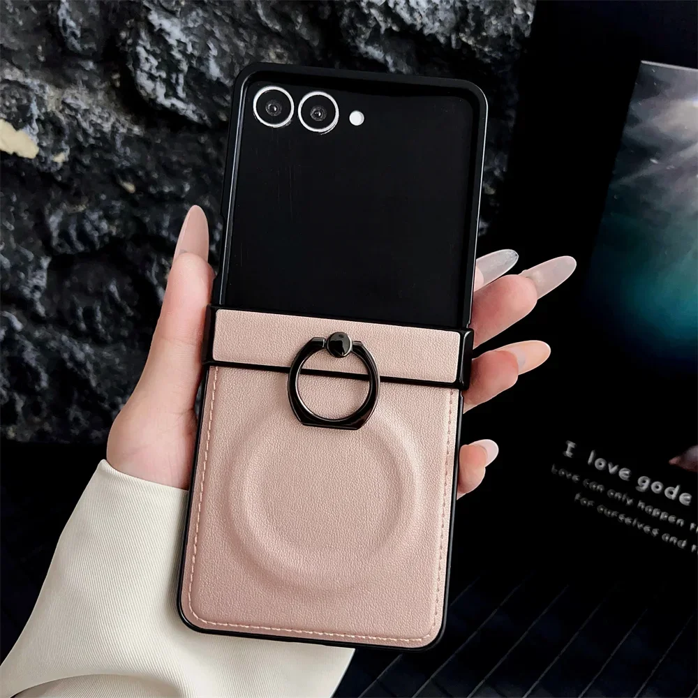 PU-Leder-Handyhülle für Samsung Z Flip 8 7 6 5 4 3 Flip8 Flip7 Flip6 Flip7FE 5G mit 360° drehbarem magnetischem Ringhalter und Rückabdeckung