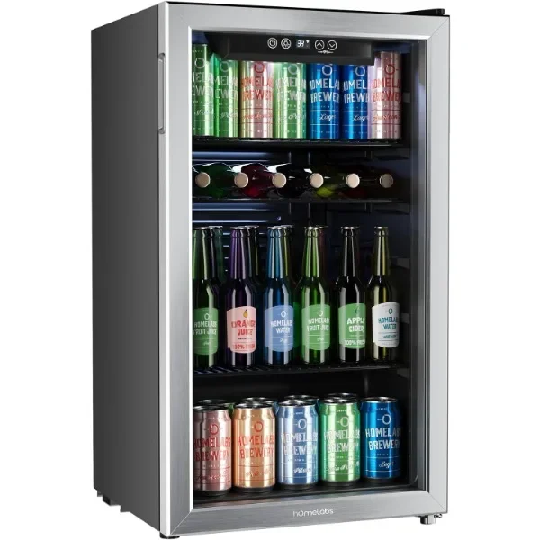 

hOmeLabs Beverage Refrigerator and Cooler - 120 Can Mini Fridge with Glass Door for Soda Beer or Wine - Small Drink Dispenser