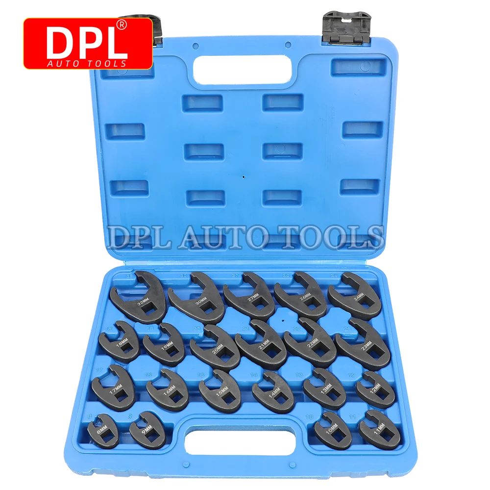 

21 Piece Metric Crowfoot Wrench Set 1/2 inches and 3/8 inches Drive Sizes 8mm-32mm Cr-Mo Flare Nut