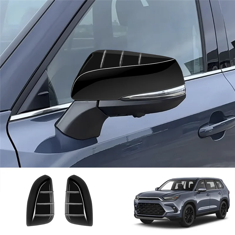 Lado do carro espelho retrovisor capa porta espelho escudo guarnição adesivo para toyota grand highlander 2024 preto brilhante