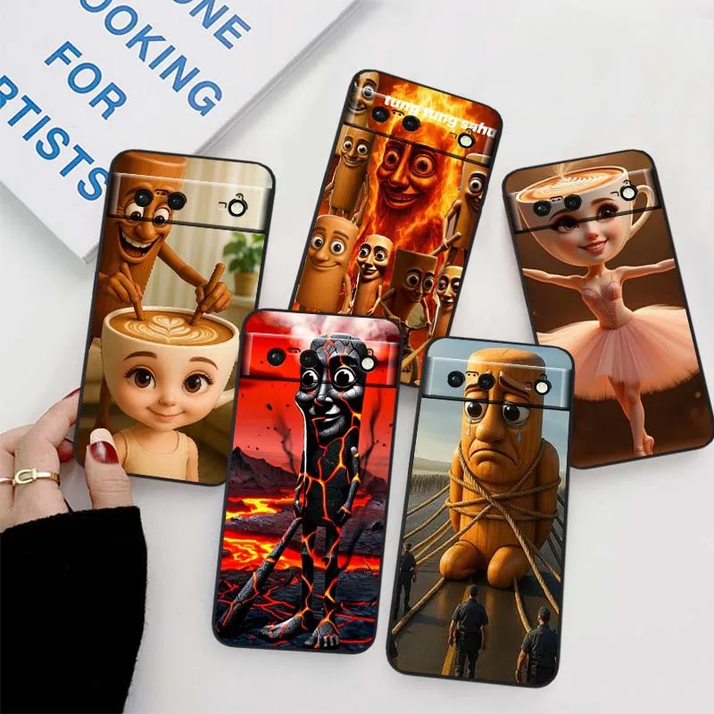Funda de silicona TPU suave negra Balerina Capucina Tung Sahur para Google Pixel 10 9a 9 8A 8 7 7A 6 6A Pro XL 2024 5G