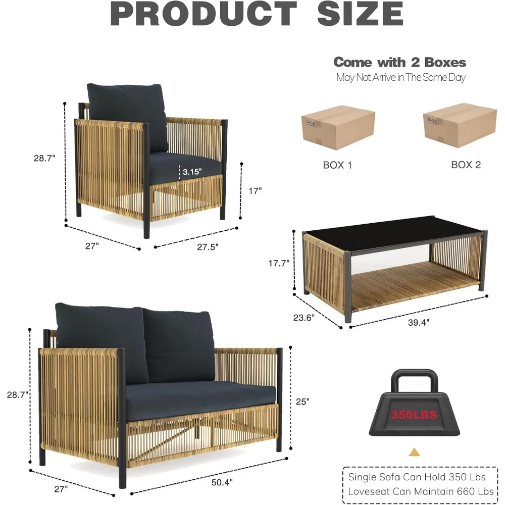 4-Piece Patio Furniture Set Furniture with Thick,Removable & Washable Cushion,Patio Conversation Sets(2 Armchair+Loveseat+Table)