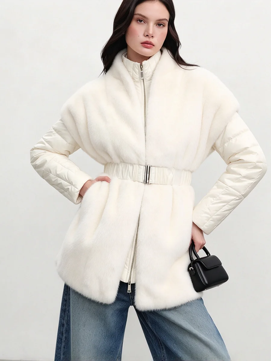LIMO Women Faux Fur Cape Vest With Inner Puffer Jacket 2 In 1 Winter Waist Coat