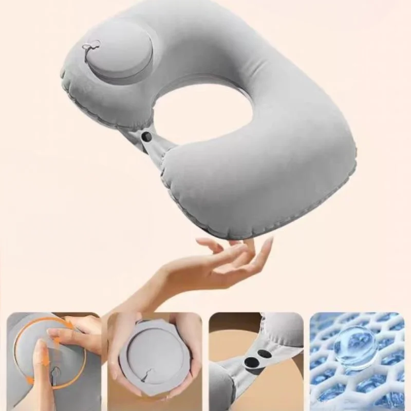 Press type inflatable U-pillow U-shaped airplane headrest Portable outdoor travel pillow Foldable neck pillow nap