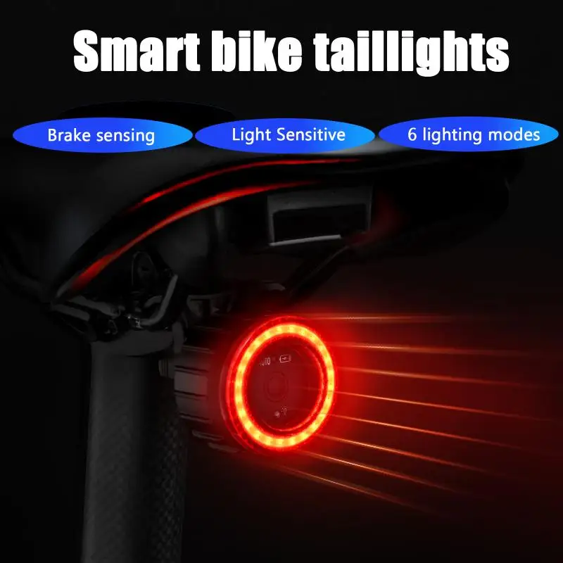 Fiets Achter Slimme Led Rijlicht Achterlicht Ipx5 Waterdicht Micro Usb Opladen Slimme Auto Remsensor Accessoires Lang Uithoudingsvermogen