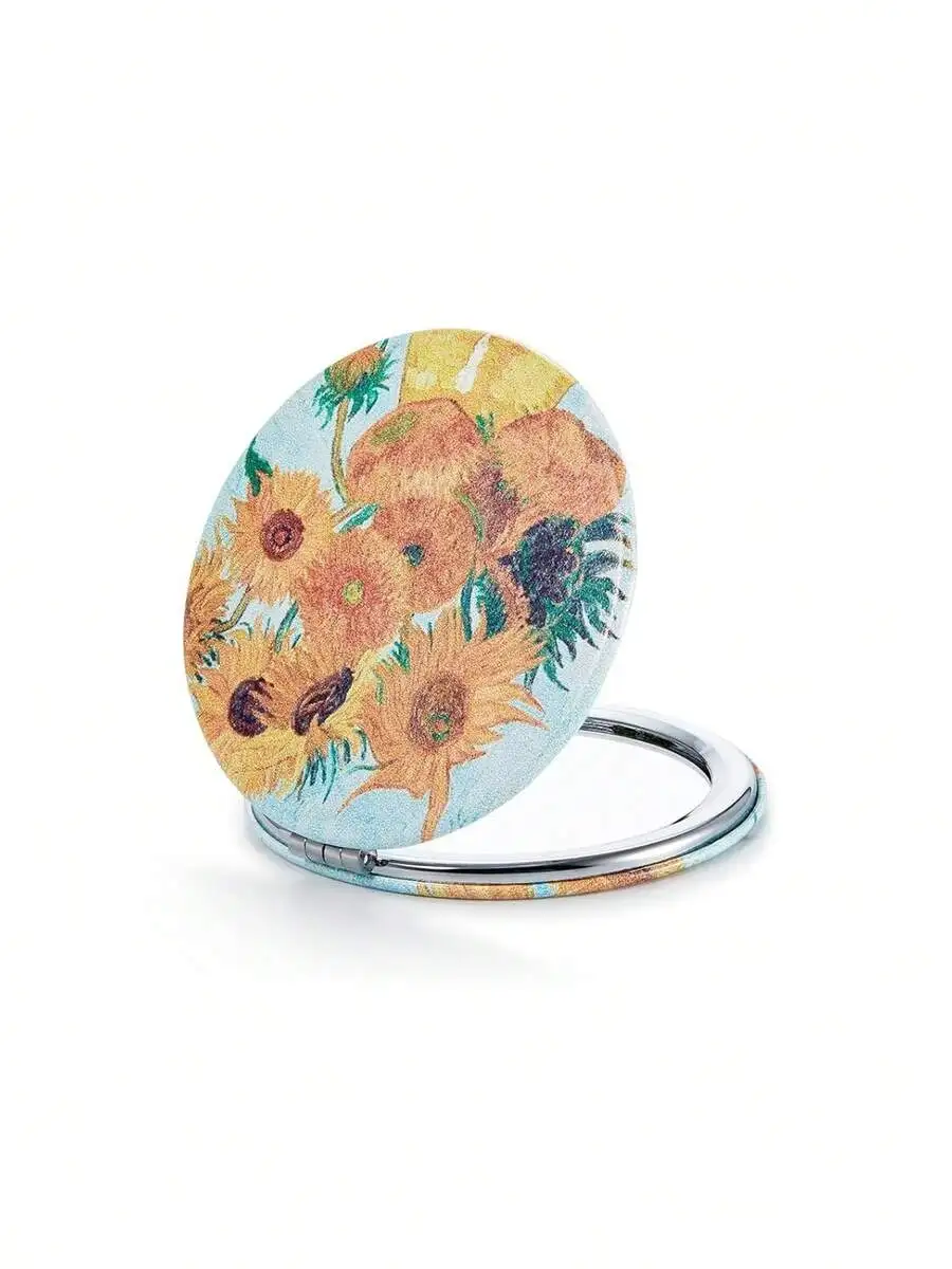 

Round Sunflowers Painting Compact Makeup Mirror With 1X And 10X Magnifying Function