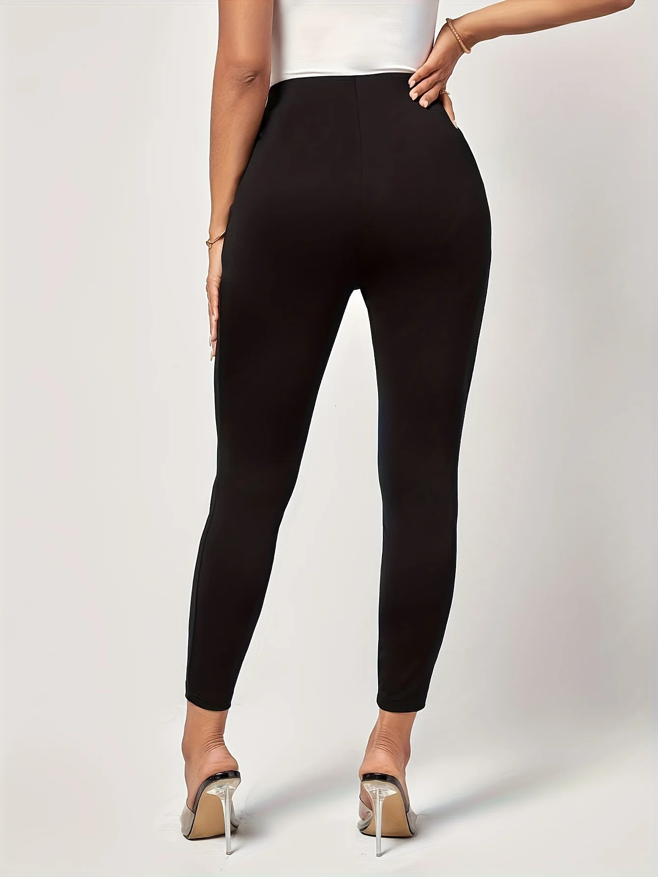 Ladies High-Waist Black Pants Double Row Gold Buckle Slimming Abdomen Design Versatile for Commuting And Nighttime Outfits