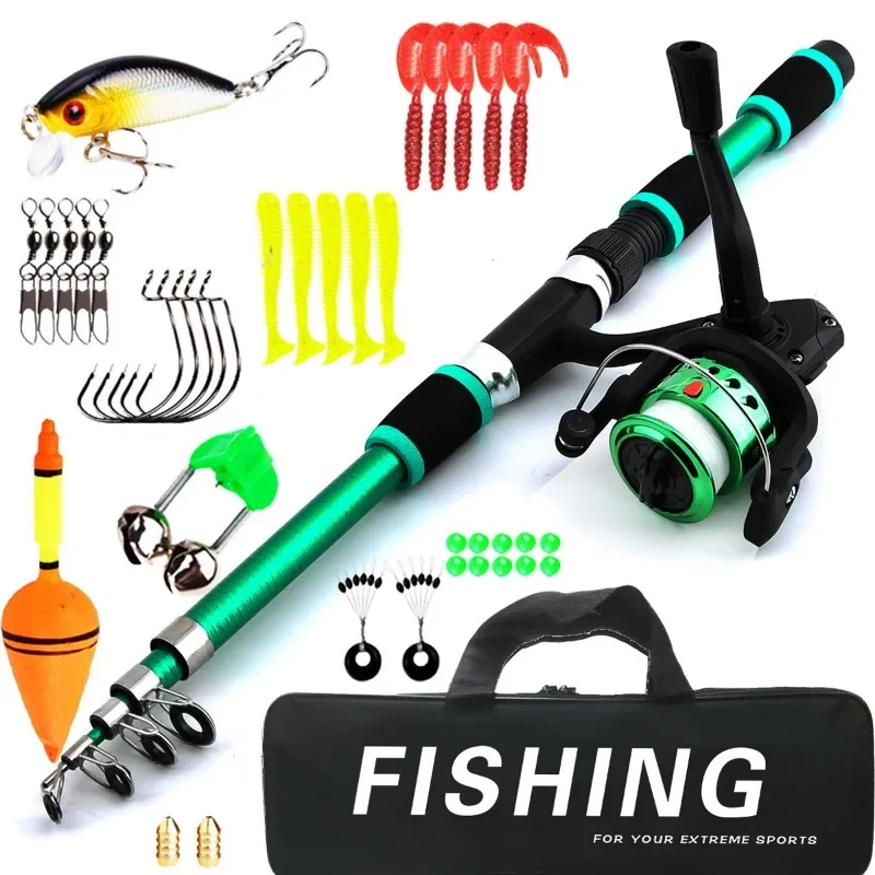 1.8M Telescopic Rod with 5.2:1 3BB Fishign Reel Max Drag 5kg Full Fishing Kit Spinning Fishing Rod and Reel Combo