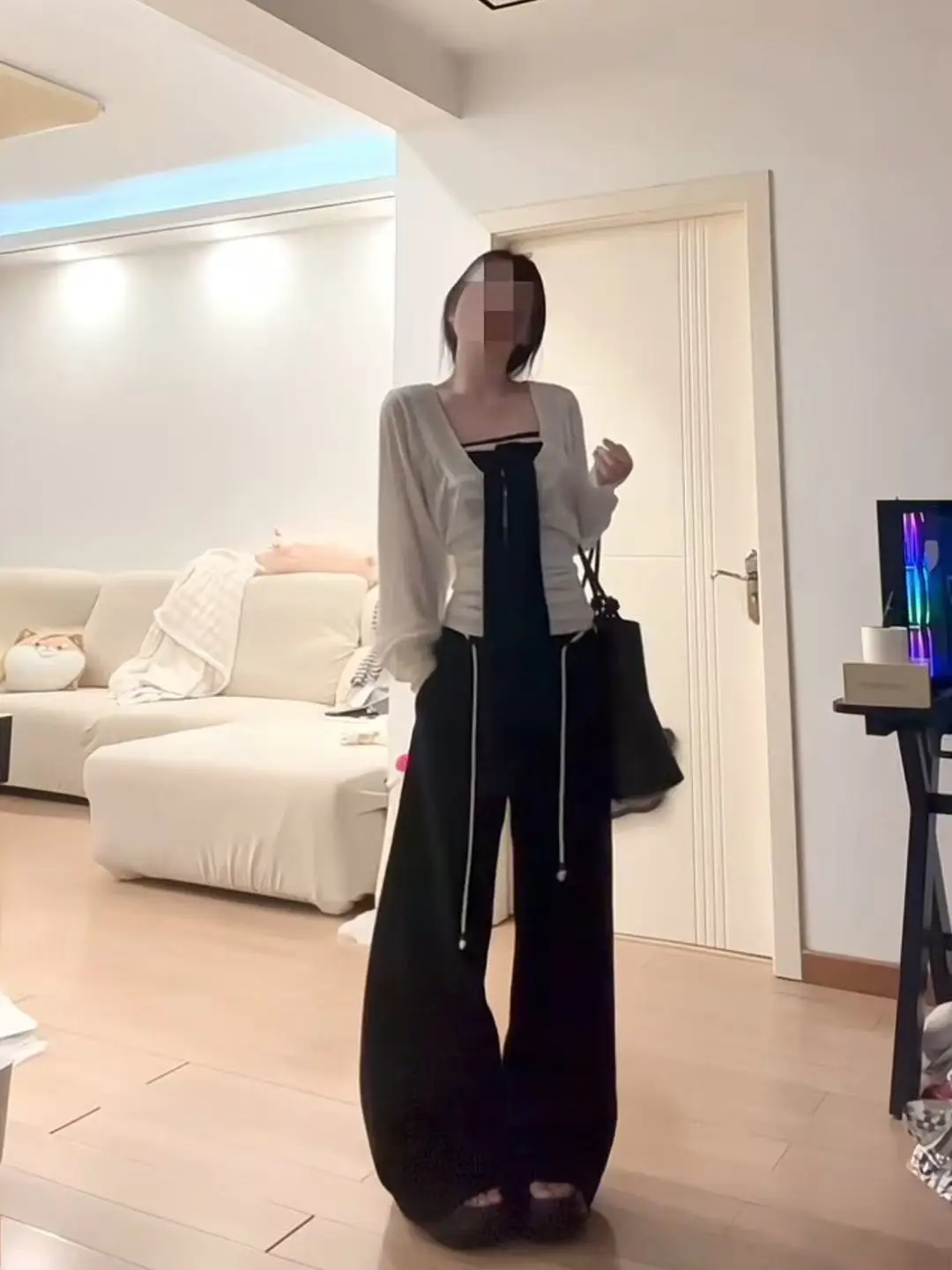 السراويل النسائية الفضفاضة الربيع الشيفون مطوي فلوي خفيفة الوزن واسعة أرجل أنيقة الكورية على غرار بساطتها الحضرية تخفيف الراحة BF #5