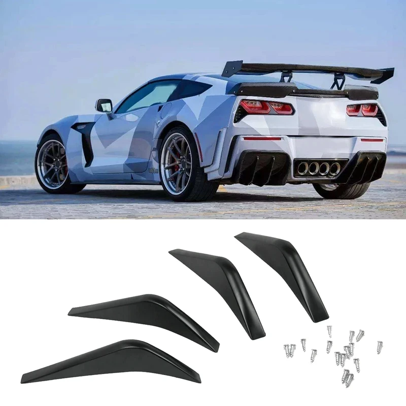 4Pcs Universal Car Rear Bumper Lip Splitter Spoiler Anti-collision Body Bumper Diffuser Fin for 2014-2019 Chevrolet Corvette C7