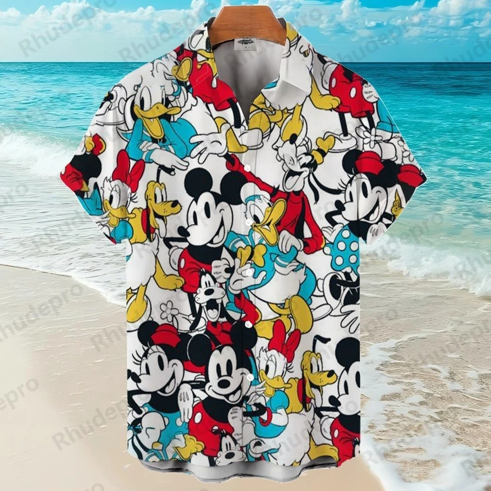 Disney Collection Icoon Cartoon Hawaiiaans overhemd Heren Knop 2025, Mickey Mouse Mode Strand Korte mouw Kraag Nieuwe zomer