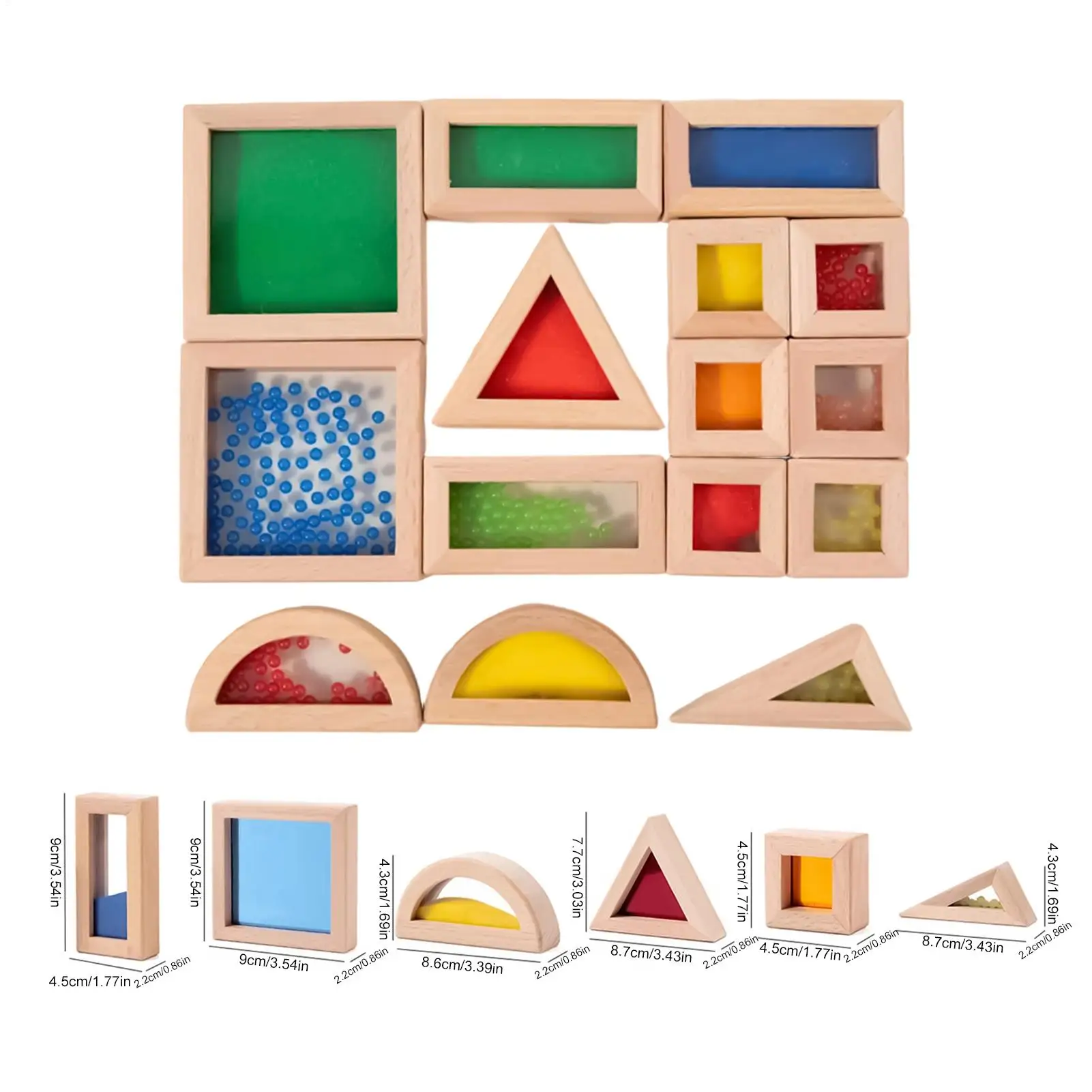 Ensemble de blocs multi-formes colorés, 15 pièces, centre en bois acrylique Transparent, grand brique empilable de construction, adapté aux enfants de 3 ans