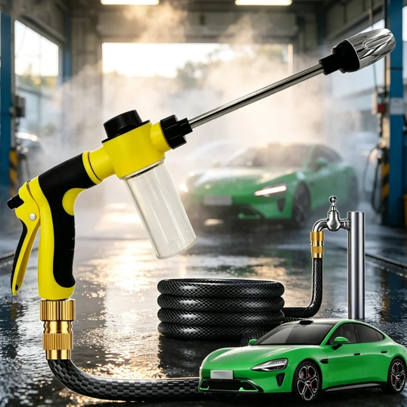 Car Washing Foam Water Gun High Pressure Long Rod Spray Gun With Soap Bottle For Garden Watering Car Washing Tools