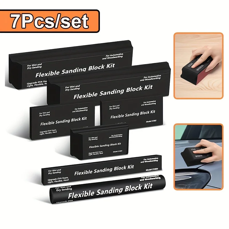 

7 шт., комплект шлифовальных блоков, гибкая пена EVA, набор шлифовальных блоков для влажной или сухой очистки автомобилей, деревянный кузов автомобиля