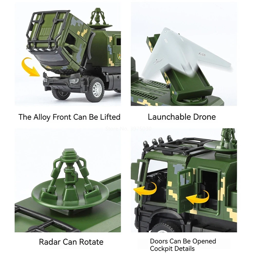 1:32 ATTACK-11 drone lançamento modelos de veículos carro brinquedo roda puxar para trás com som leve modelo militar em miniatura para meninos melhores presentes