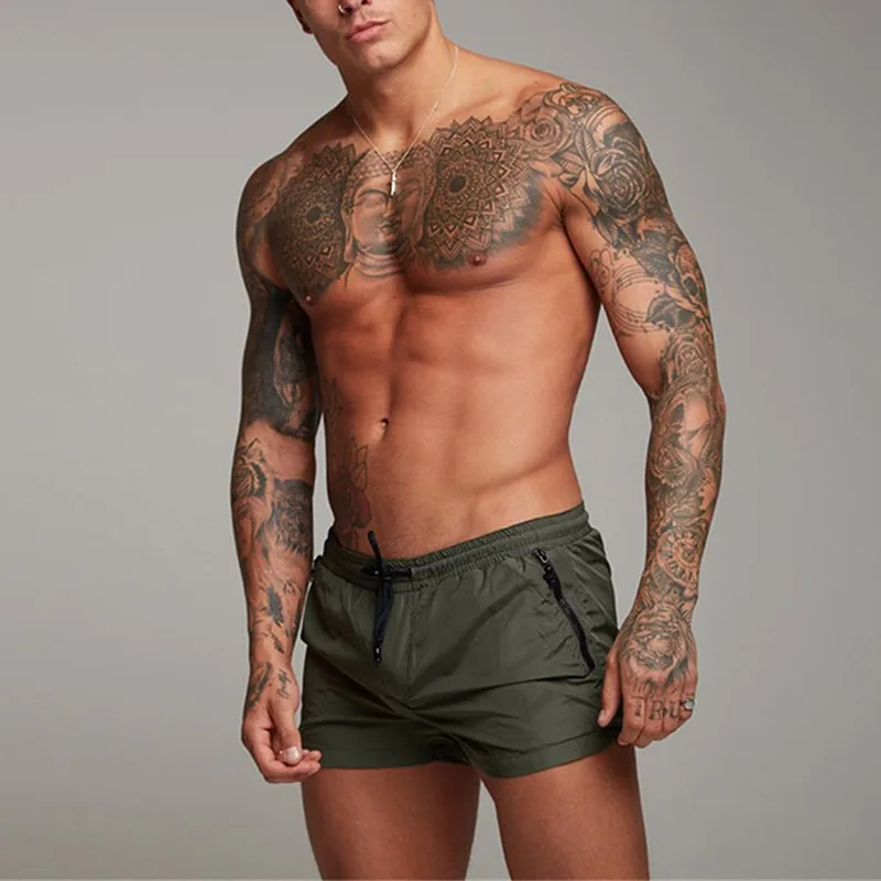 Solid Lace-up Shorts Gym Running Beachwear Shorts For Men Swimming Workout Elastic Sports Outdoor Casual Shorts Summer