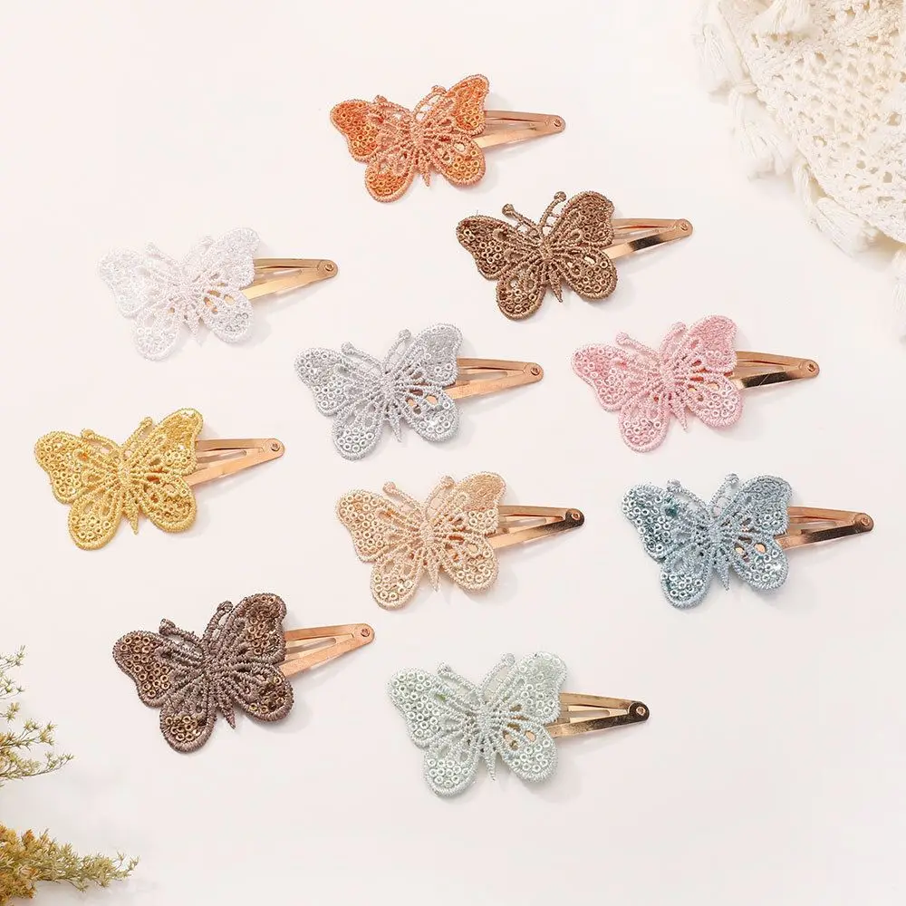 Lace Embroidered Butterfly Bow Hair Clips para crianças, grampos de cabelo para meninas, kid's Headwear, acessórios de cabelo, presilhas, 100 pcs por lote