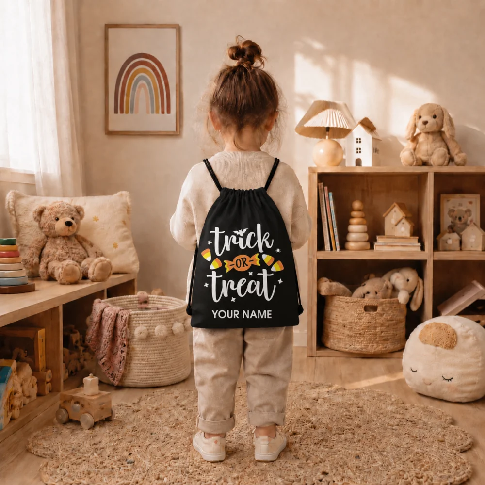 Personalized Lantern Drawstring Backpack Custom Name Kids Halloween Candy Bag Children Trick Or Treat Sack Halloween Storage Bag