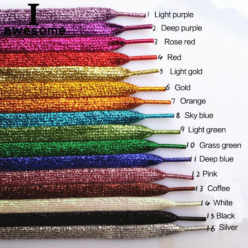 

16 Colors 110 cm Shiny Glitter Gold and Silver Colorful Bright Shoelaces Sneaker Sport Shoes Laces Bootlaces Shoe laces Strings