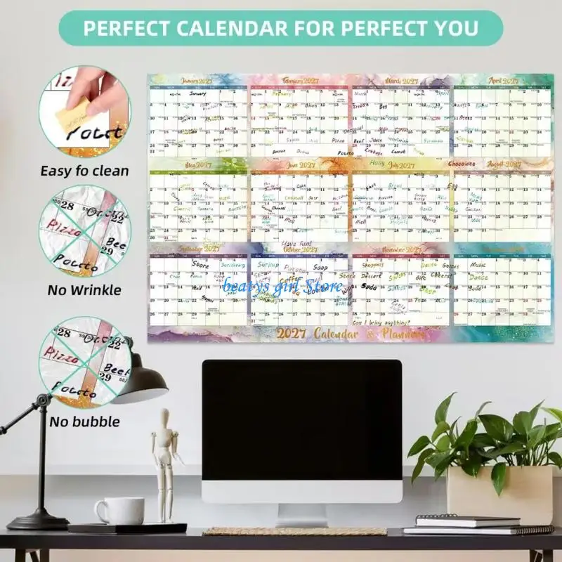 

C7AB 2026 Wall Mount Full Year to View Calendar Double Sided Erasable 48x32Inch