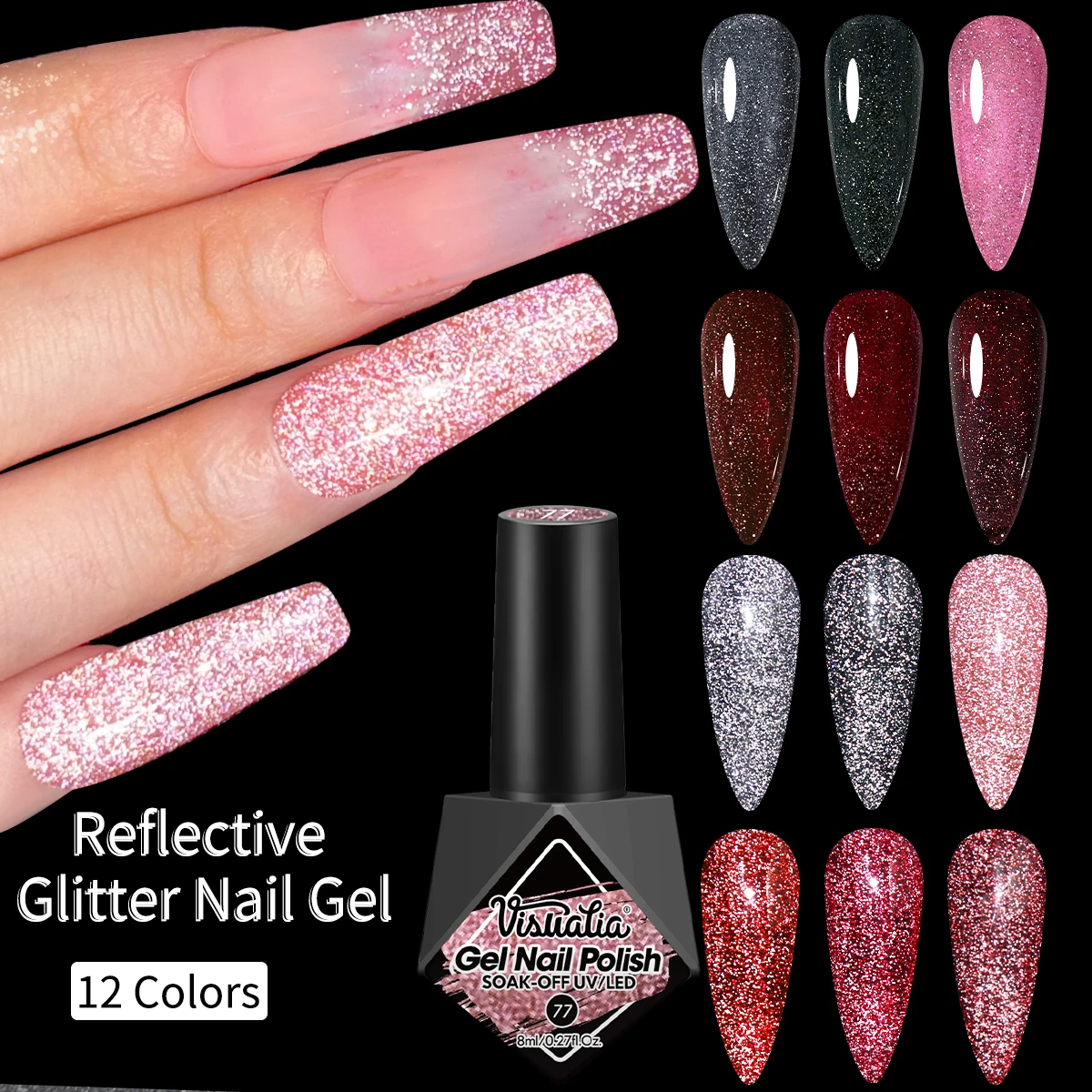 طلاء أظافر جل لامع عاكس 8 مل - بدون عطر، شكل سائل للعناية باليدين والقدمين #4