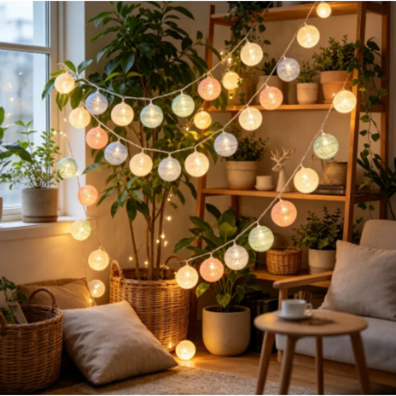 20 LED Cotton Ball Lights, Decorative Christmas Fairy String Lights for Outdoor Home Wedding Party Decor