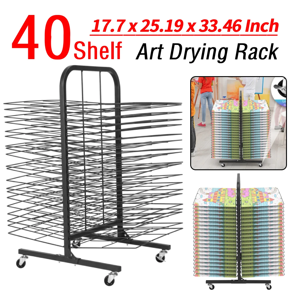 

40 Shelf Art Drying Rack with 4 Caster Wheels Arts and Crafts Organizer with Removable Shelves for Artwork in Classrooms