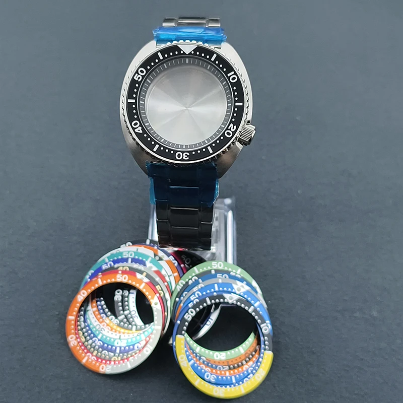 

Mod 6105 Turtle Abalone Watch Case Sapphire Crystal Glass 28.5mm Watch Dial Fit NH35 NH36 7S26 4R Movement With Steel Band Case