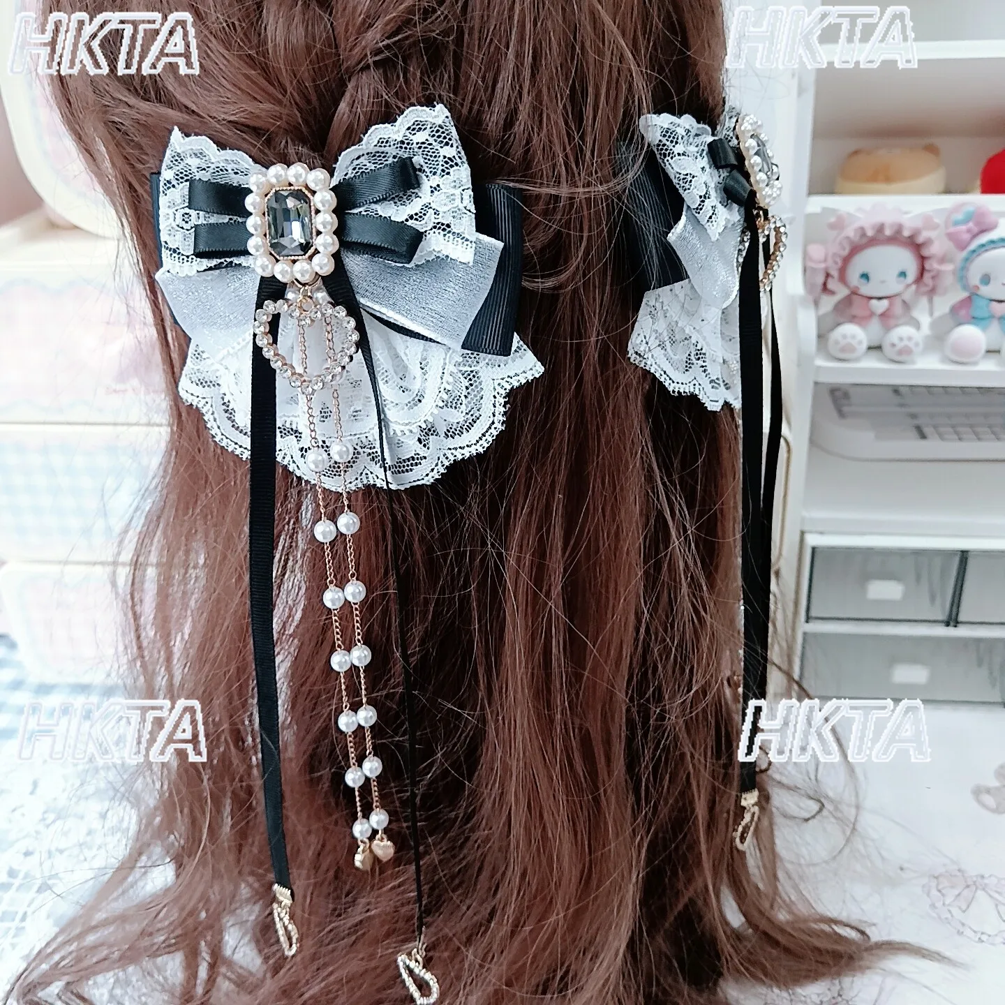 Japanese Sweet Lolita Heavy Industry Lace Bow Pearl Tassel Hairpin Headwear Cute Flower Wedding Edge Clip Hair Accessories Women