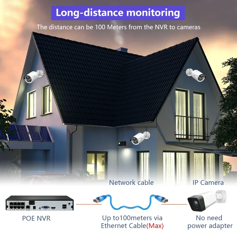 8CH 3MP H.265 POE Security Surveillance Camera System Kit Set Waterproof Audio IP Cameras Home CCTV NVR XMEye