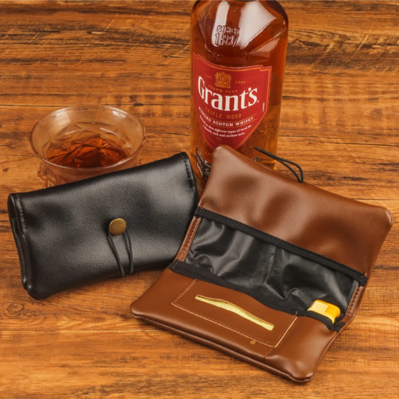 

PU Leather Hand Roll Lighter Pouch Fashioned Tobacco Pipe Bag Portable Cigarette Rolling Storage Case Vintage Oil Waxed Finish