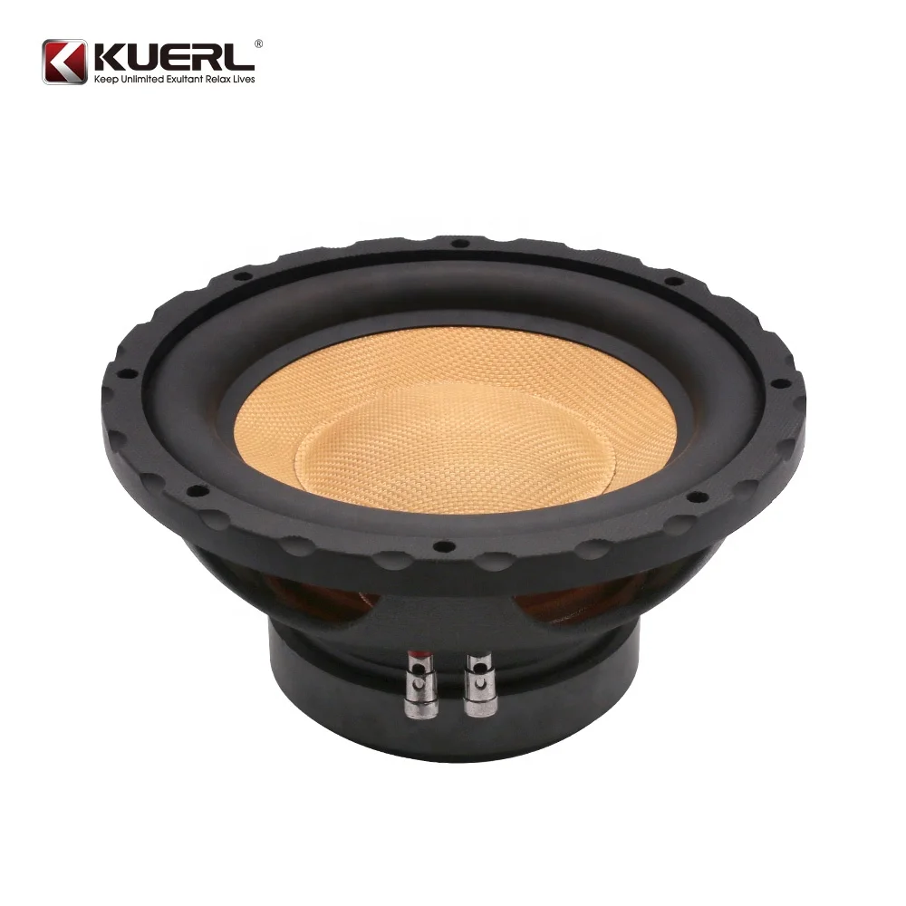 High Quality 10 Inch Yellow Braided Cone Woven Basin Car Audio Subwoofer Speaker RMS Power 135W Max 1000W with 50mm-Voice coil
