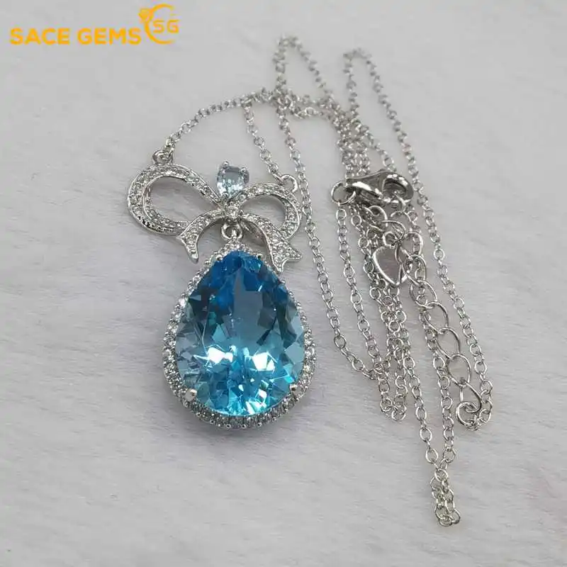 

SACE GEMS New Trend Sky Blue Topaz Pendant 925 Sterling Silver Pendant Necklace for Women Everyday Party Fine Jewelry Gift