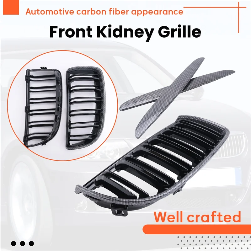 

Highly Recommended Car Carbon Fiber Look Front Kidney Grille Dual Slats Grill For BMW 3 Series E90 E91 2005-2008