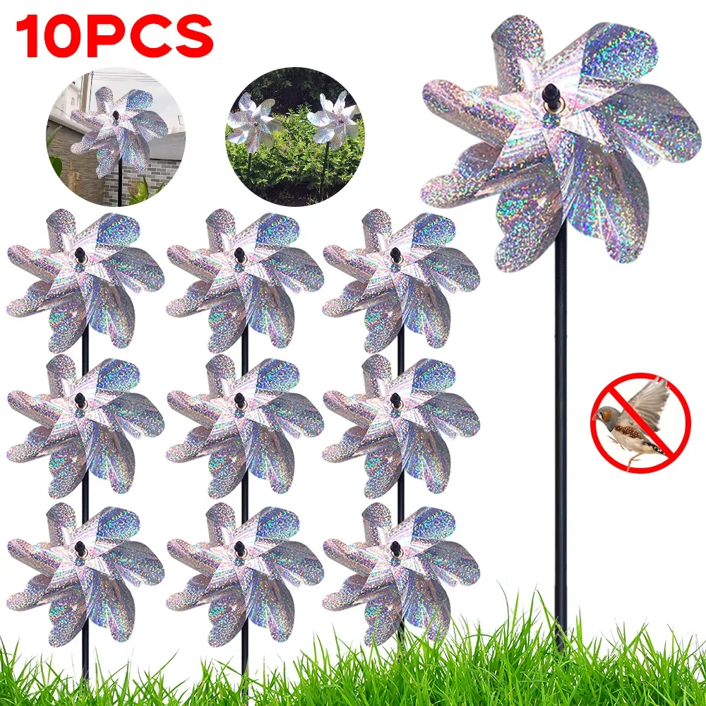 1-10Pcs repellente per uccelli mulino a vento riflettente Sparkly Bird deterrente girandola spaventapasseri per uccelli repellente per animali decorazione del giardino all'aperto