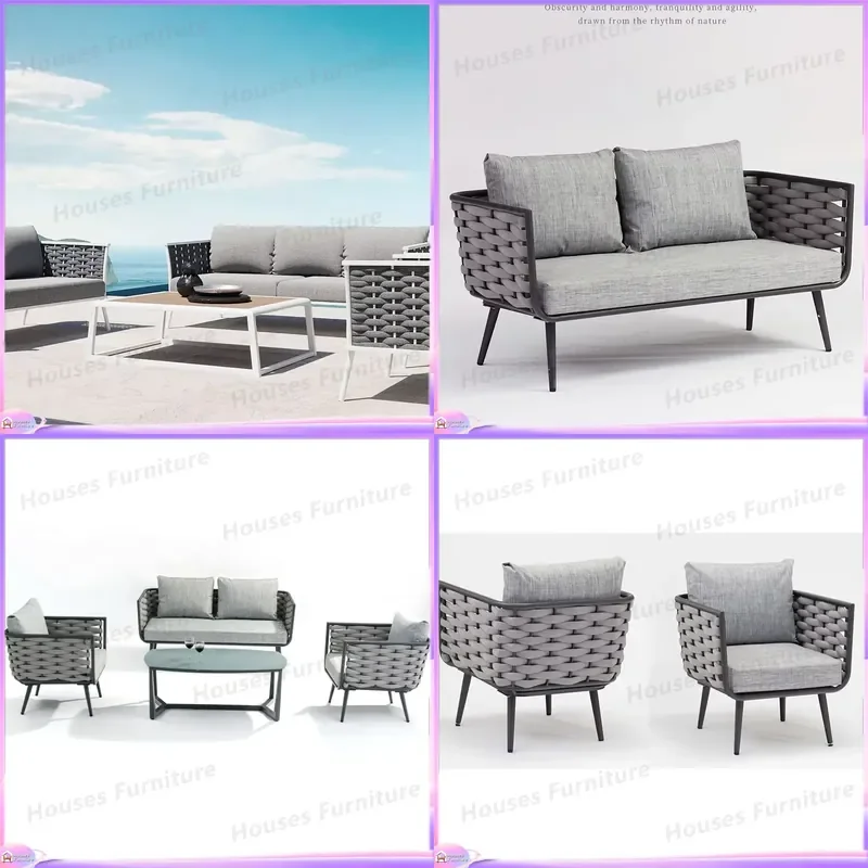 Outdoor Waterproof Aluminum Frame Sofa Set with Removable Cover UV Protection Garden Terrace Patio Furniture Bean Bag Lounge