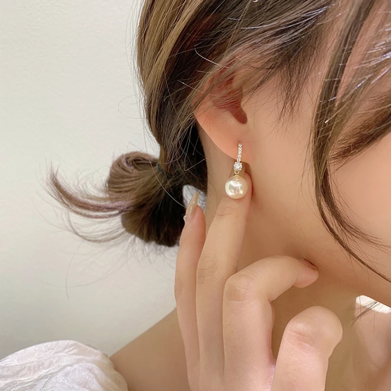 Elegant Lady\'s Pearl Pendant Earrings Korean Fashion Jewelry Party Student Girl\'s Simple Accessories Sweet Earrings For Woman