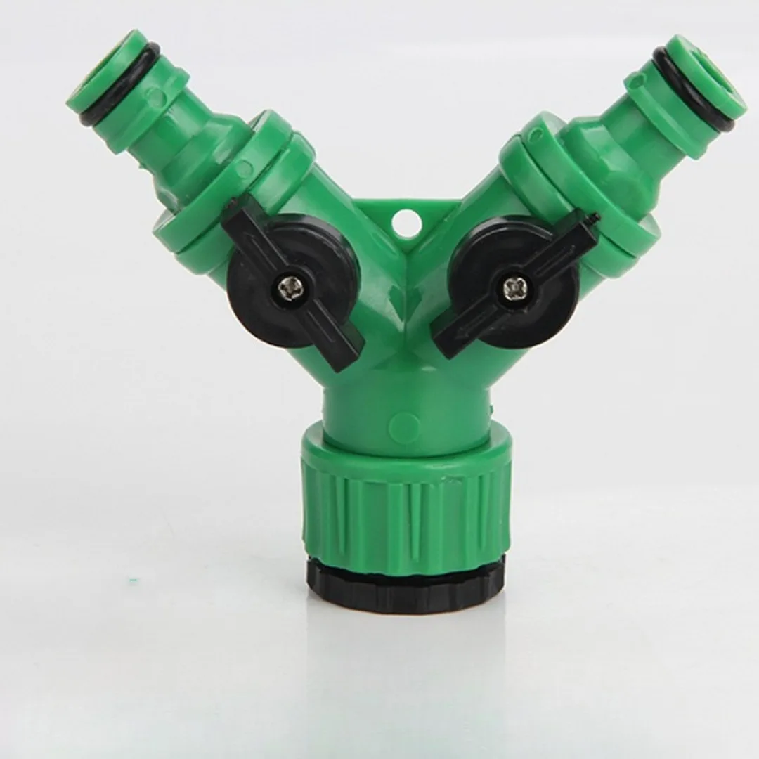 Garden plastic green inner teat nipple diverter one minute two outer wire faucet water splitter